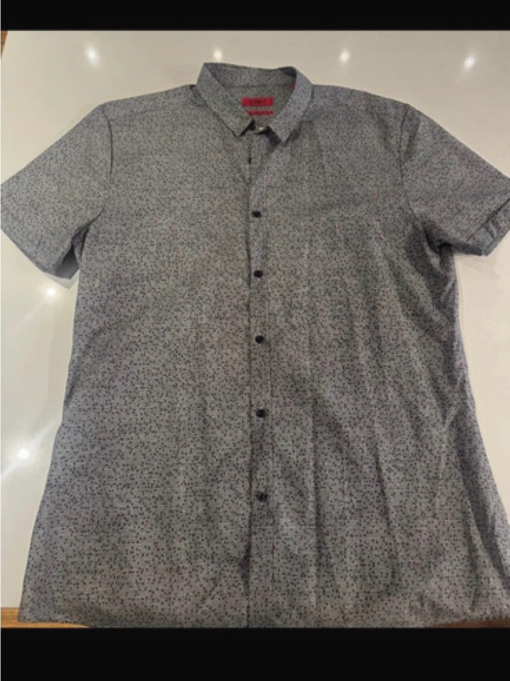 Hugo Boss Light Gray Short Sleeve Button-Down with Micro Dot Print